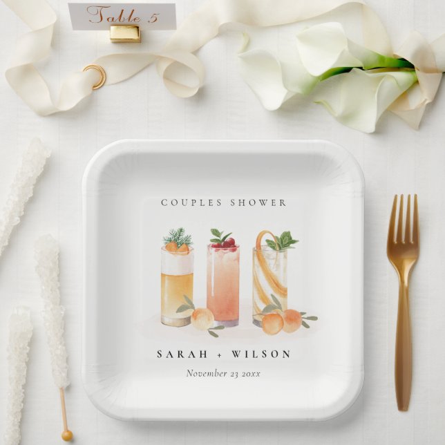 Elegant Cute Fruit Cocktail Orange Couples Shower Paper Plates (Wedding)