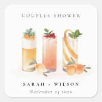 Elegant Cute Fruit Cocktail Orange Couples Shower Square Sticker