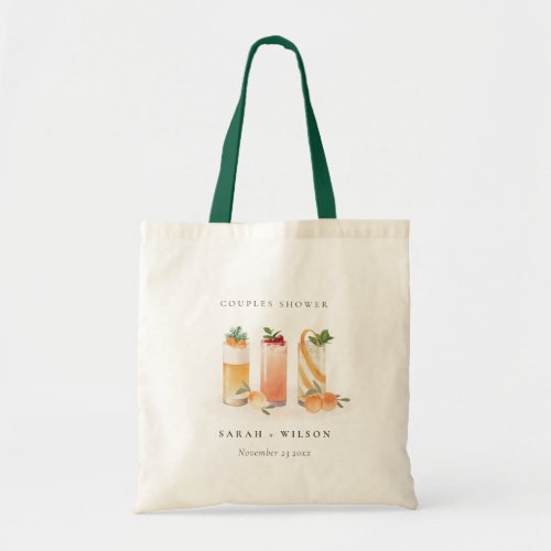 Elegant Cute Fruit Cocktail Orange Couples Shower Tote Bag