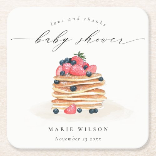 Elegant Cute Fruit Pancake Watercolor Baby Shower Square Paper Coaster