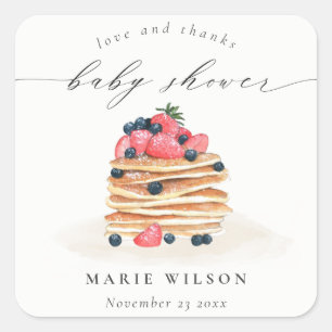 Elegant Cute Fruit Pancake Watercolor Baby Shower Square Sticker