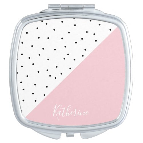 Elegant cute geometric black dots pastel pink compact mirror