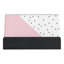 Elegant cute geometric black dots pastel pink desk business card holder