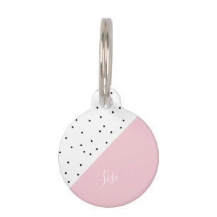 Elegant cute geometric black dots pastel pink pet ID tag
