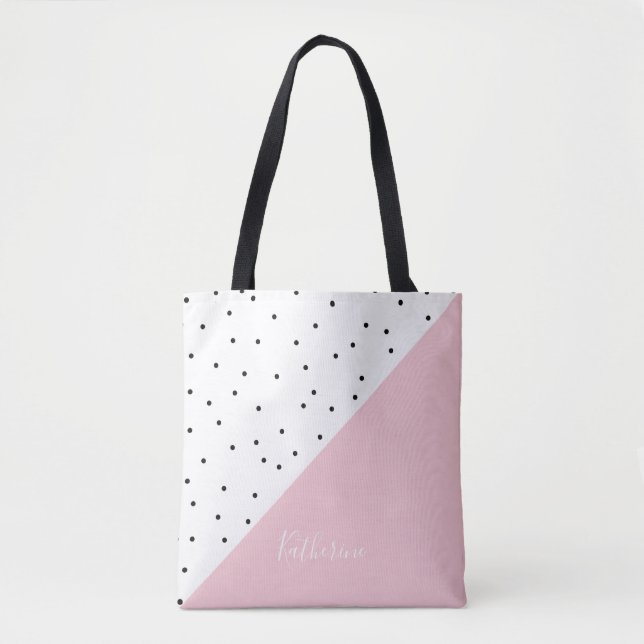 Elegant cute geometric black dots pastel pink tote bag (Front)