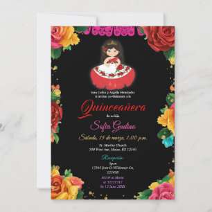 Elegant Cute Girl Colorful Flowers Quinceañera Invitation