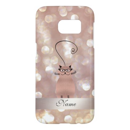 Elegant cute girly bokeh rose gold cat monogram samsung galaxy s7 case