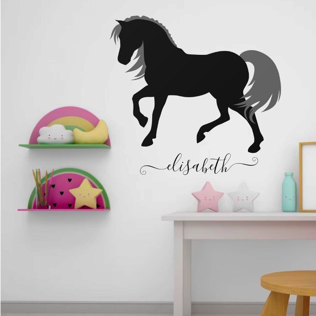  Elegant Cute Girly Custom Name Grey & Black Horse Wall Decal (Creator Uploaded)