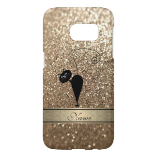 Elegant cute girly trendy faux glittercat monogram samsung galaxy s7 case