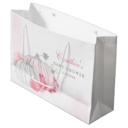 Elegant Cute Glitter Pink Pumpkin Baby Girl Shower Large Gift Bag