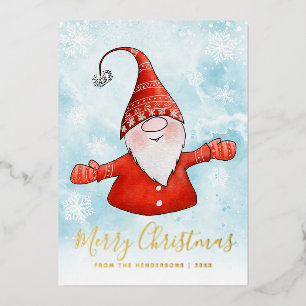Elegant Cute Gnome Christmas Foil Holiday Card