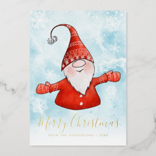 Elegant Cute Gnome Christmas Foil Holiday Card