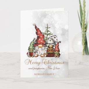 Elegant Cute Gnomes Family Bokeh Holiday Card