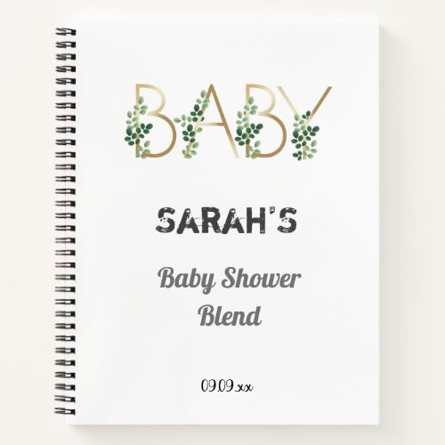 Elegant Cute Greenery Floral Baby Shower Gift List Notebook