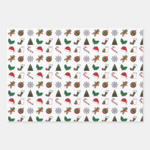 Elegant & Cute Holiday Symbols Assortment Wrapping Paper Sheets