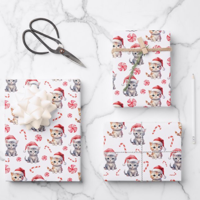 Elegant Cute Kitty Sweet Candy Christmas Wrapping Paper Sheets (Front)