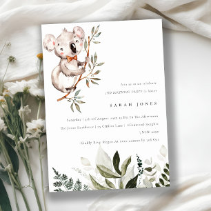 Elegant Cute Koala Foliage Any Age Birthday Invite