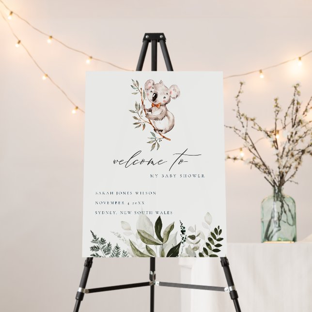 Elegant Cute Koala Foliage Baby Shower Welcome Foam Board (In Situ (Stand))