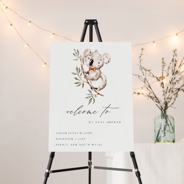 Elegant Cute Koala Foliage Baby Shower Welcome Foam Board (In Situ (Stand))