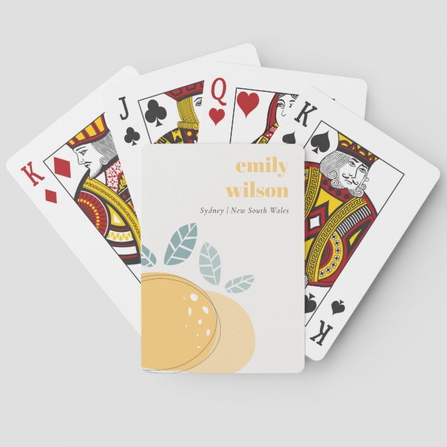 Elegant Cute Lemon Abstract Bold Fruity Citrus Poker Cards (Back)
