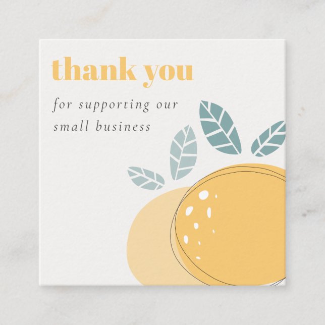 Elegant Cute Lemon Bold Fruity Thank You Order Square Business Card (Front)