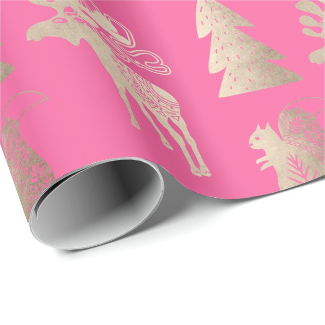 Elegant cute light rose gold Christmas pattern Wrapping Paper (Roll Corner)