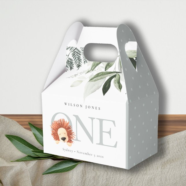 Elegant Cute Lion Foliage 1st First Birthday Party Favor Boxes (Creator Uploaded)