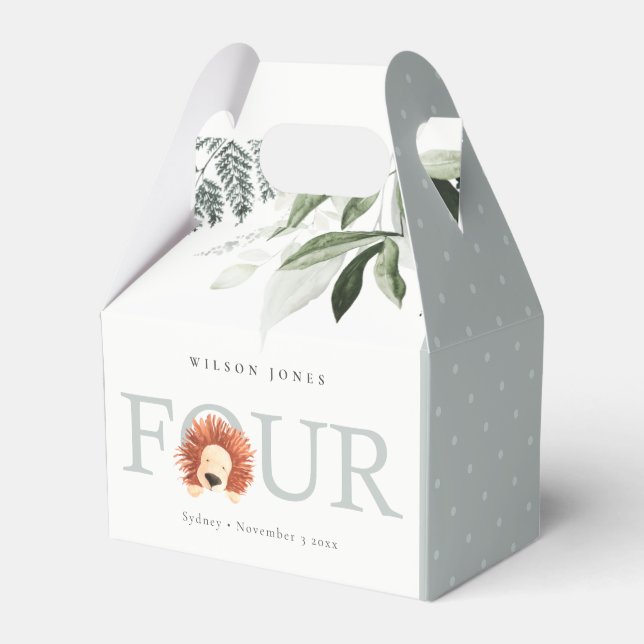 Elegant Cute Lion Foliage Fourth Birthday Party Favor Boxes (Front Side)