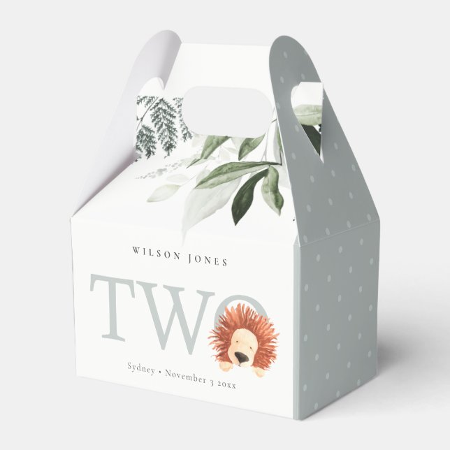 Elegant Cute Lion Foliage Second Birthday Party Favor Boxes (Front Side)