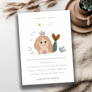 Elegant Cute Little Blush Sea Mermaid Baby Shower Thank You Card