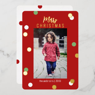 Elegant Cute Merry Christmas Custom Photo  Foil Ho Holiday Card