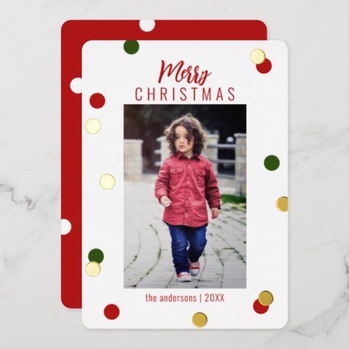 Elegant Cute Merry Christmas Custom Photo  Foil Holiday Card