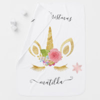 Elegant cute Merry Christmas gold glitter unicorn Baby Blanket