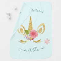 Elegant cute Merry Christmas gold glitter unicorn Baby Blanket