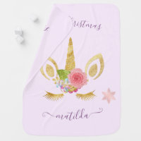 Elegant cute Merry Christmas gold glitter unicorn Baby Blanket