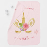 Elegant cute Merry Christmas gold glitter unicorn Baby Blanket