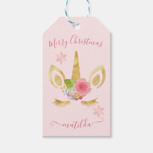 Elegant cute Merry Christmas gold glitter unicorn Gift Tags