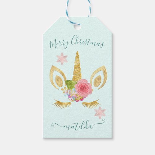 Elegant cute Merry Christmas gold glitter unicorn Gift Tags