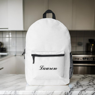 Elegant Cute Minimalist Black Script White Printed Backpack