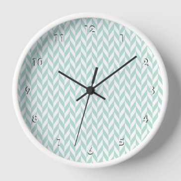 Elegant Cute Mint Green Chevron Pattern Clock