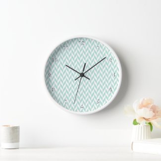 Elegant Cute Mint Green Chevron Pattern Clock