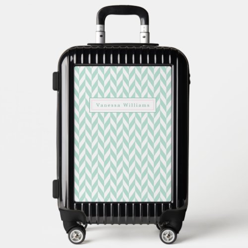 Elegant Cute Mint Green Herringbone Pattern Luggage