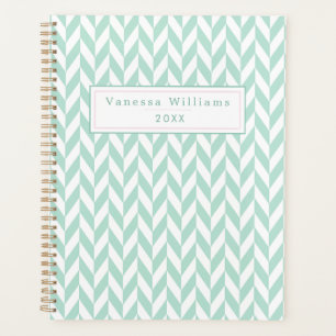 Elegant Cute Mint Green Herringbone Pattern Planner
