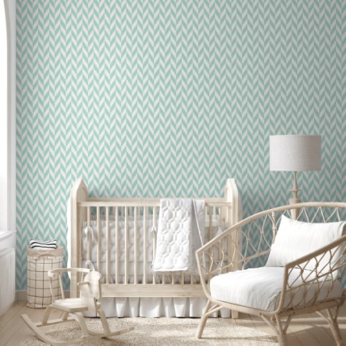 Elegant Cute Mint Green Herringbone Pattern Wallpaper