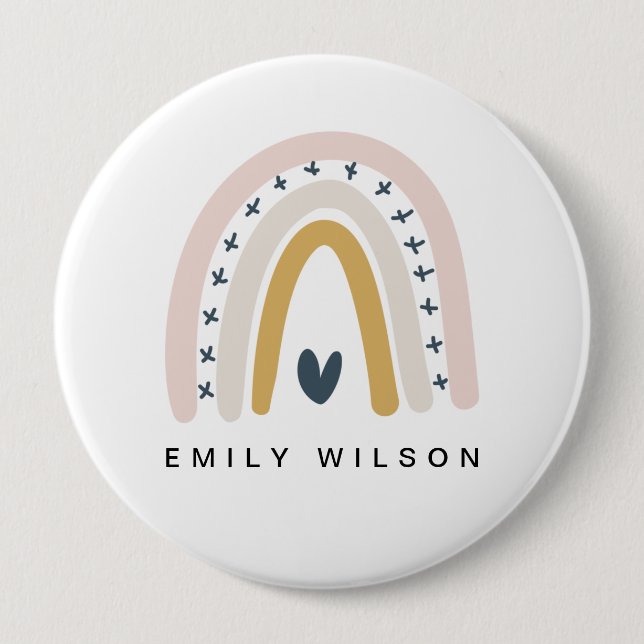 ELEGANT CUTE MUTED BLUSH OCHRE NAVY HEART RAINBOW BUTTON (Front)