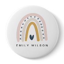 ELEGANT CUTE MUTED BLUSH OCHRE NAVY HEART RAINBOW BUTTON