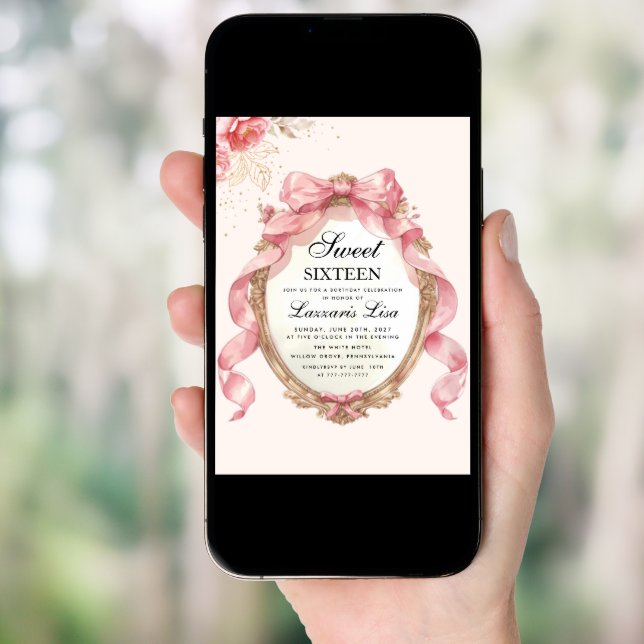 Elegant & Cute Party Floral Birthday Sweet Sixteen Invitation (Front Digital)