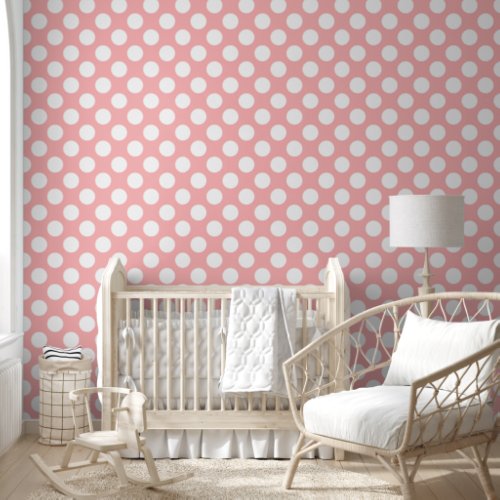 Elegant Cute Peach Pink Polkadots Pattern Wallpaper