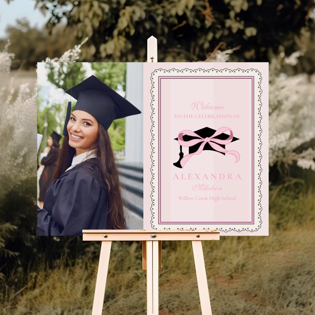 Elegant Cute Photo Pink Coquette  Bow Graduation Foam Board (Creator Uploaded)