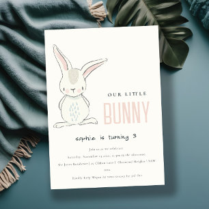 Elegant Cute Pink Blush Photo Bunny Kids Birthday Invitation